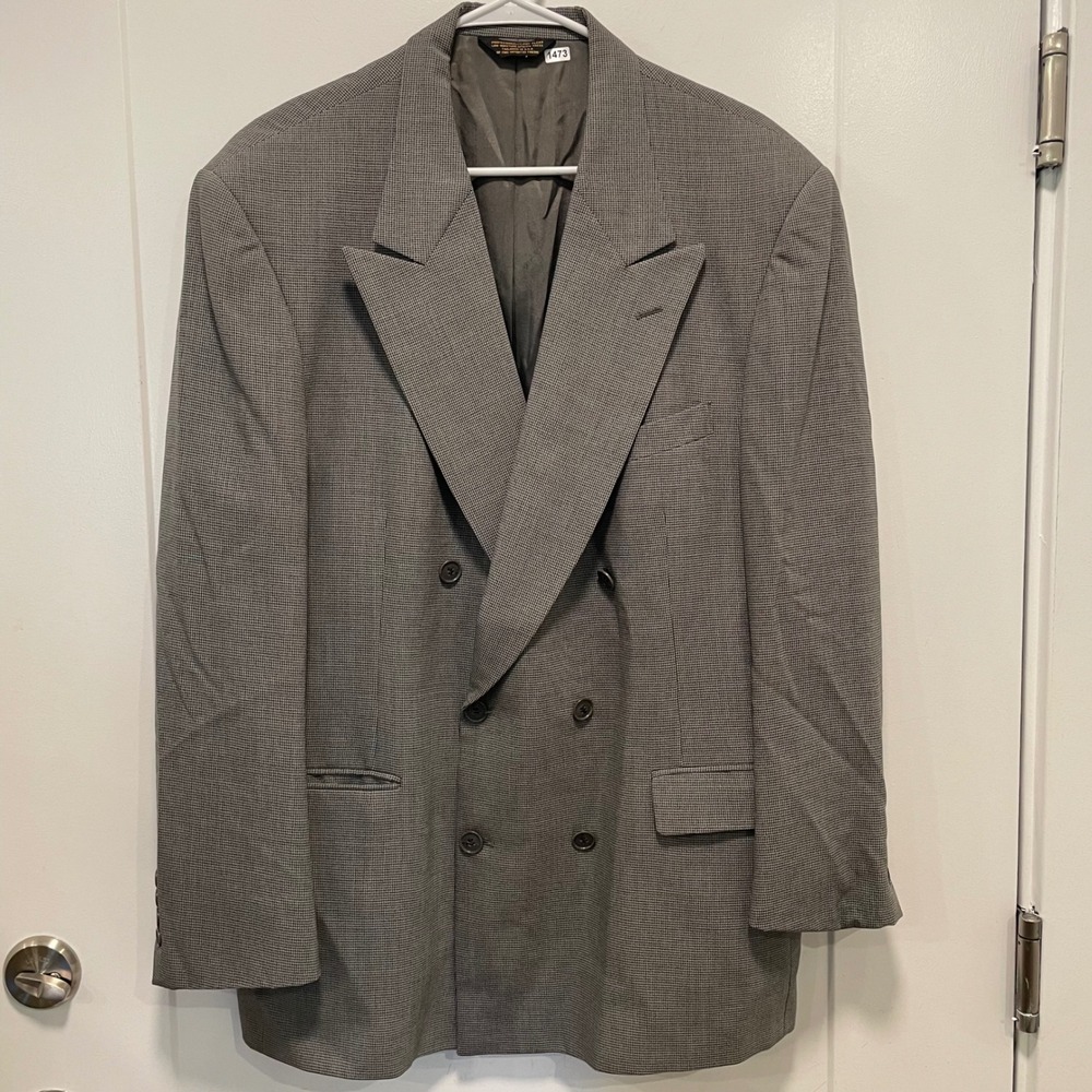 Racquet Club Men Grey Wool Double Breasted Blazer Jacket Peak Lapel 44R USA Made